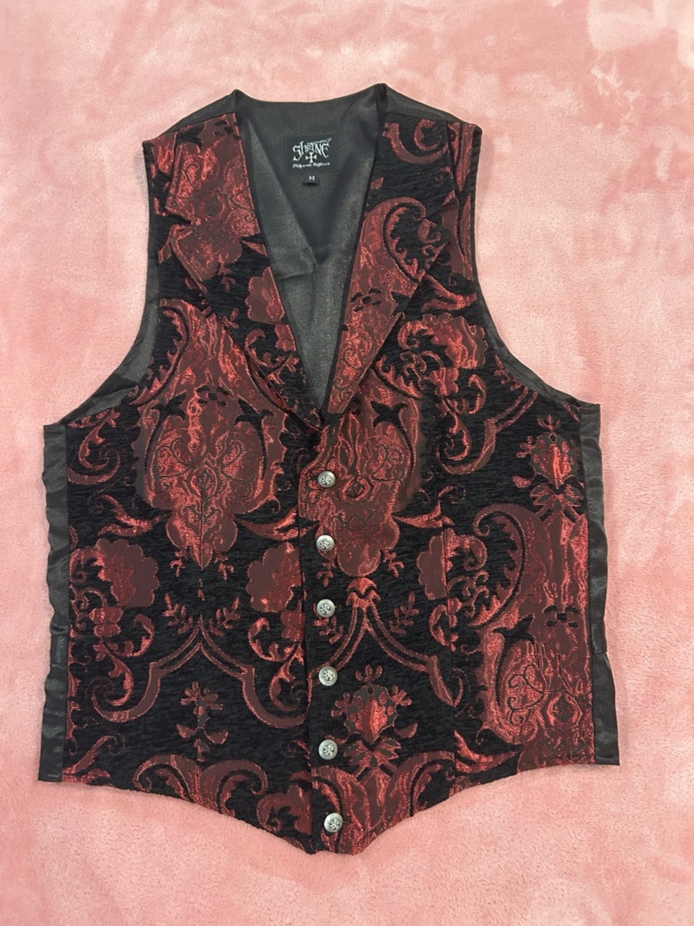 Red and Black Paisley Brocade Men's Vest